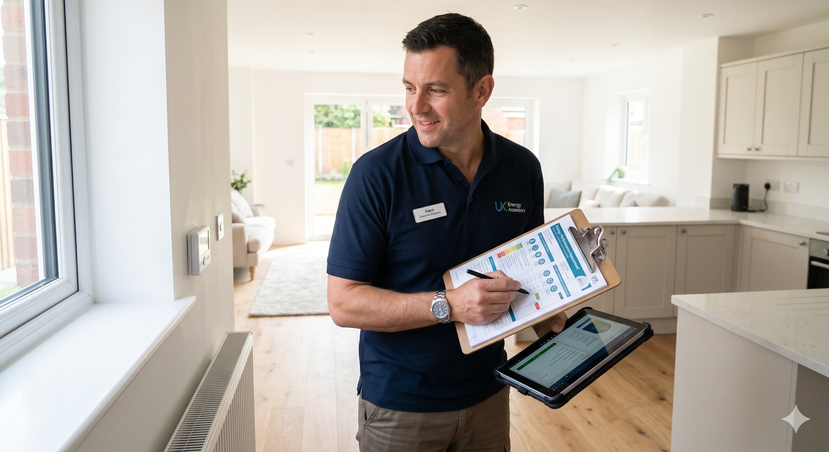 Professional EPC assessor conducting an energy assessment